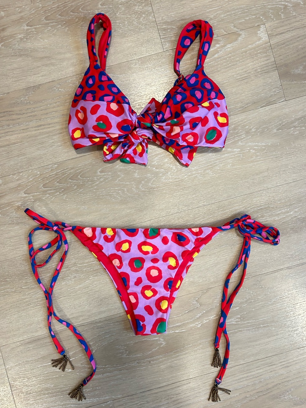 Farm Rio Colorful Leopard Print Reversible Bikini Adjustable Size Small NWOT